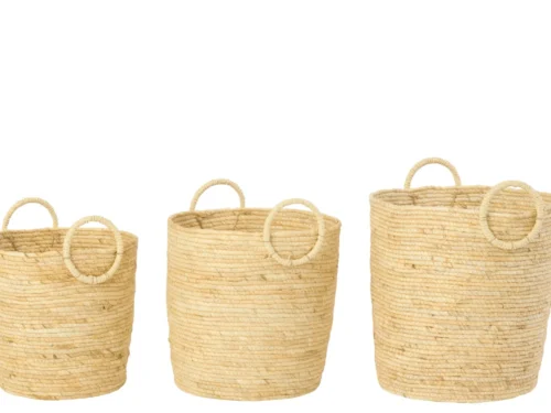 Mand Traumel Maïs Naturel set van 3 ronde opbergmanden met handvatten in naturel tinten