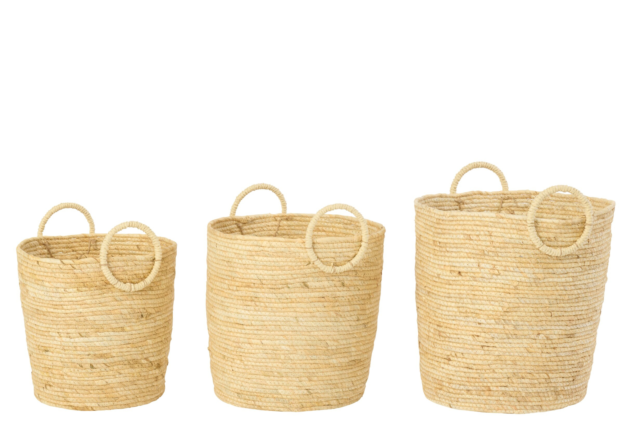 Mand Traumel Maïs Naturel set van 3 ronde opbergmanden met handvatten in naturel tinten