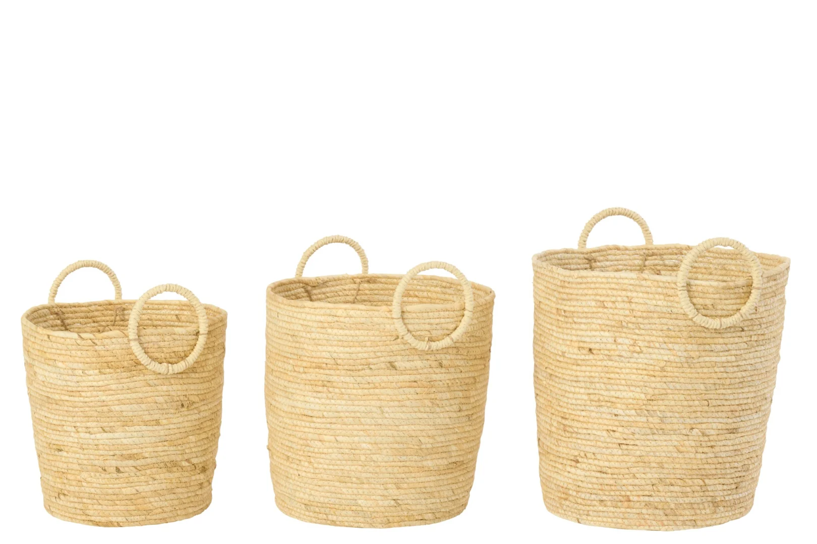 Mand Traumel Maïs Naturel set van 3 ronde opbergmanden met handvatten in naturel tinten