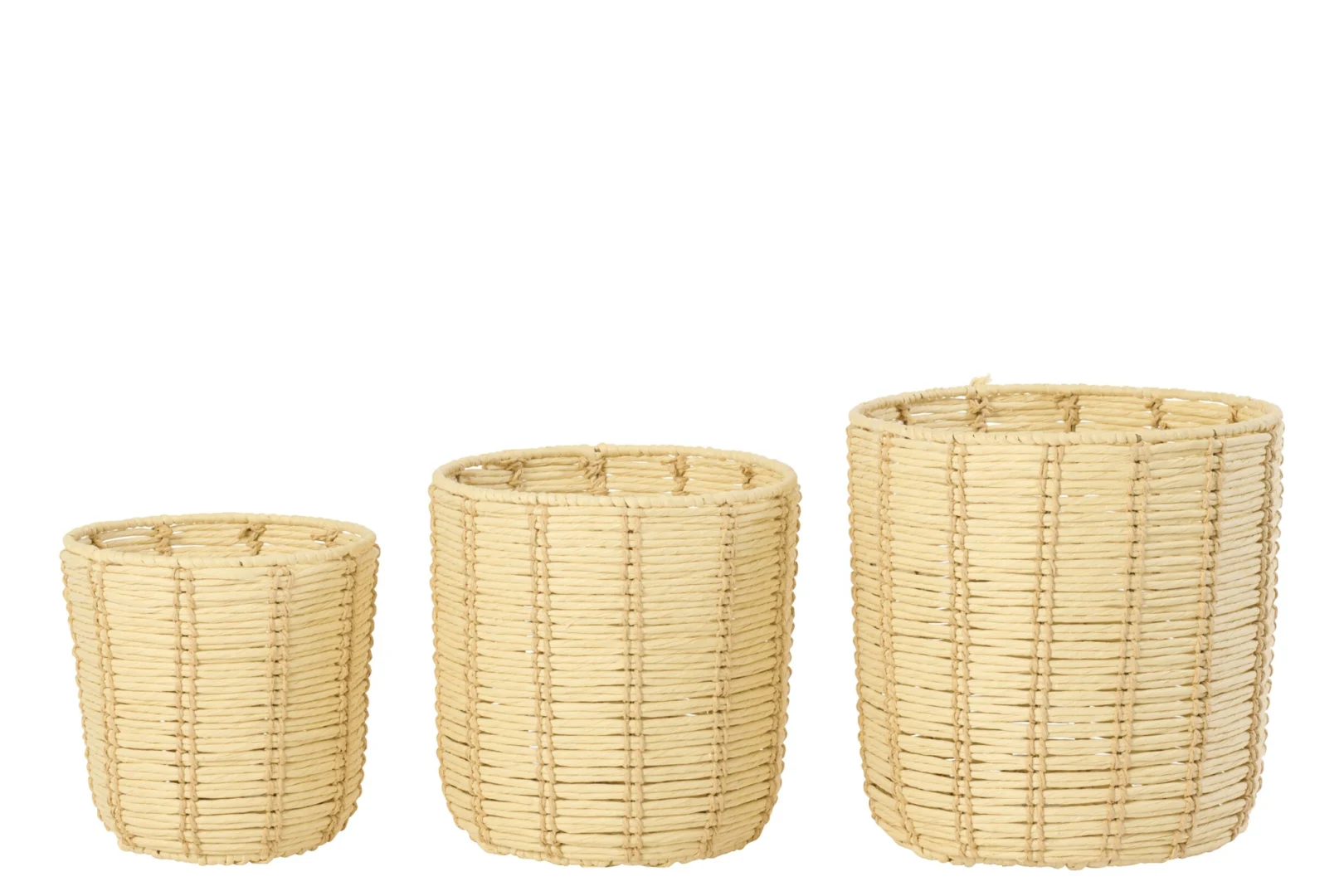 Mand Zaandis Papier Naturel set van 3, ronde gestreepte opbergmanden in naturel en beige, klein tot groot