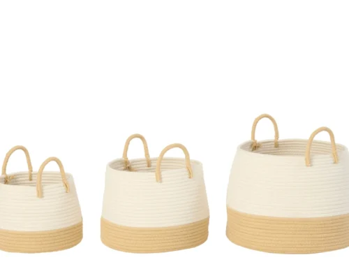 Mand Keetona set van 3 naturel-witte opbergmanden met handvatten, rond en stijlvol gevlochten