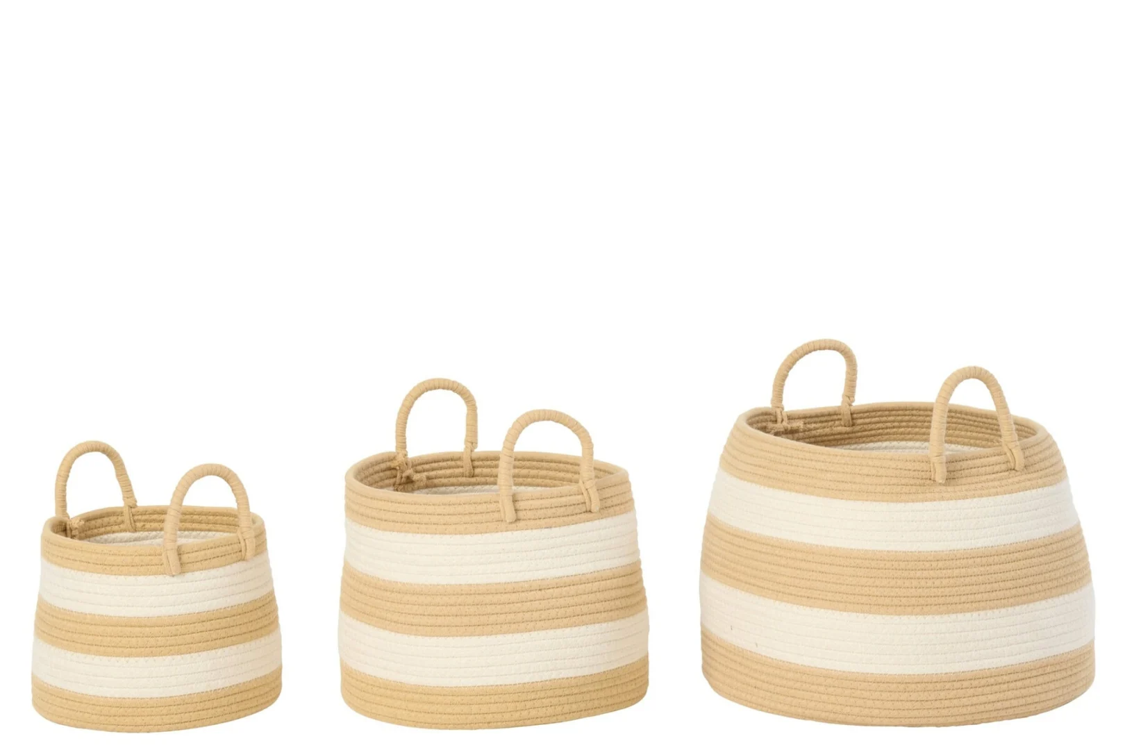 Mand Daurmen naturel/wit set van 3 ronde opbergmanden met strepen en handvatten, van polyester en katoen
