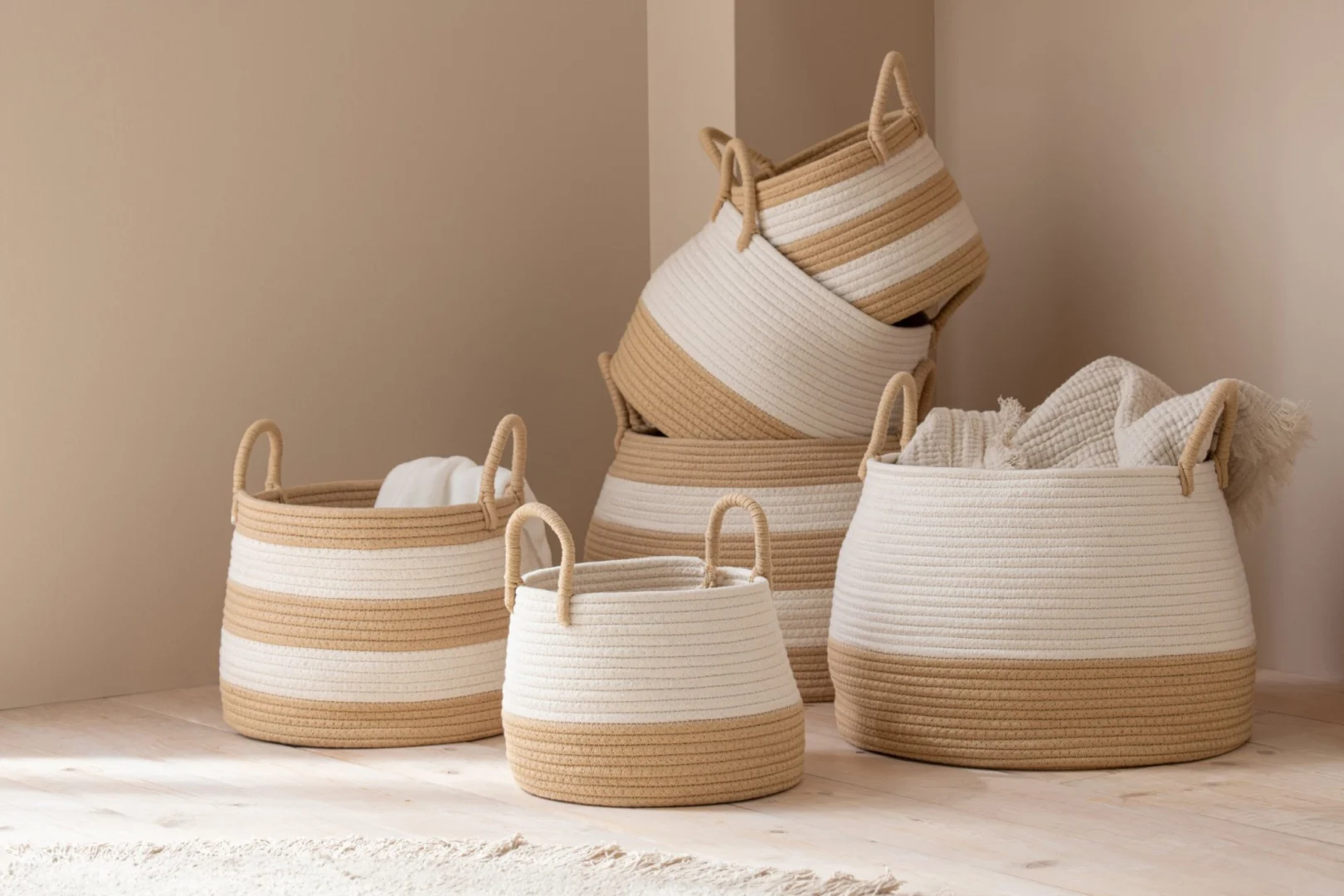 Mand Daurmen Polyester Naturel - Set van 3 - Afbeelding 2
