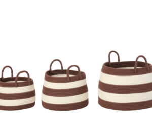 Mand Rooldund polyester zwart, set van 3 ronde opbergmanden met handvatten in bruin-wit