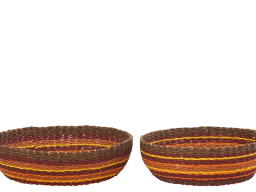 Kom Skiten Papier Bruin set van 2, decoratieve gevlochten kommen met bruine en oranje strepen, 41 cm groot
