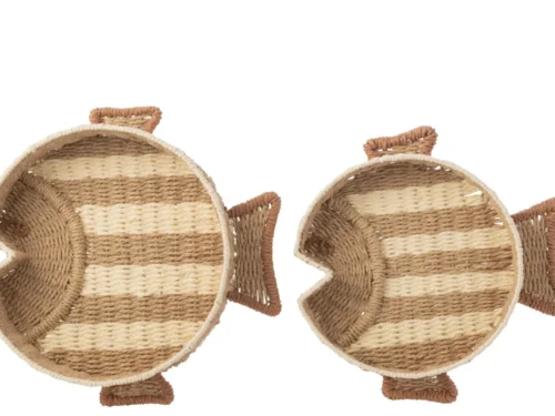Goldas dienbladen set van 2 in visvorm, naturel/wit gestreept, decoratief geweven papier
