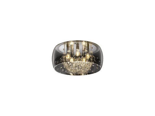 Plafondlamp Rorda glas Ø50 cm, chroom en transparant helder glas, moderne set van 3 met vijf E14-fittingen