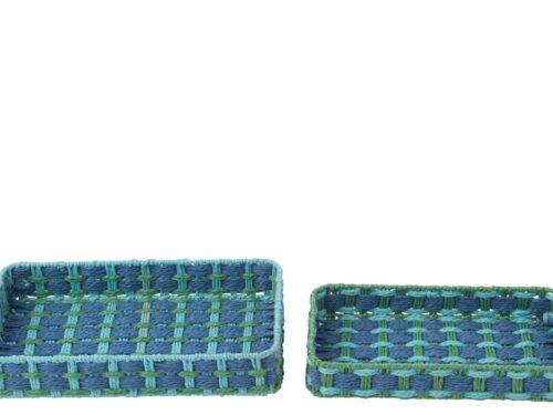 Set van 2 Vordane blauw papieren dienbladen met geweven structuur en opstaande rand
