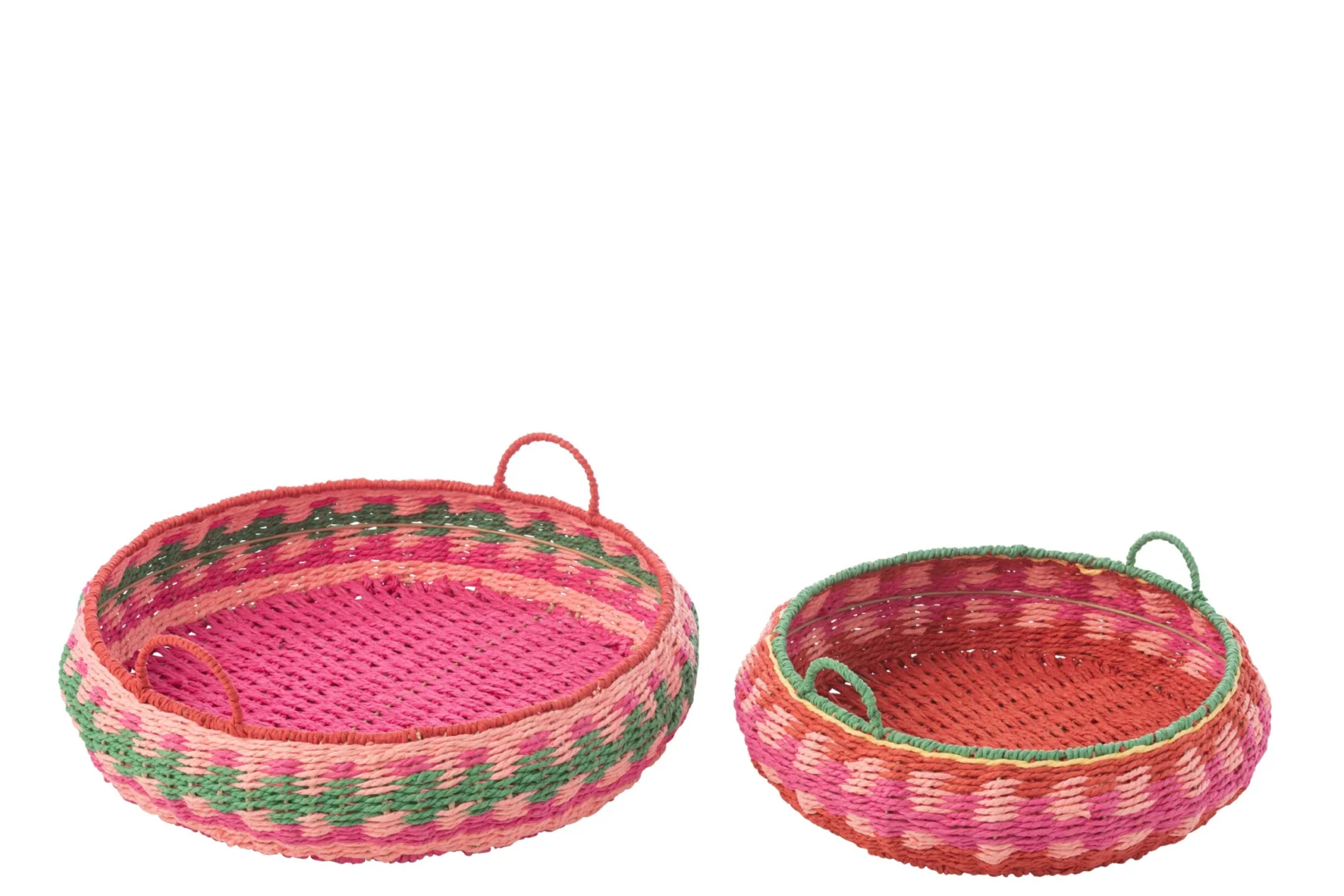 Set van 2 Neissar ronde dienbladen, meerkleurig papier met handgrepen, speels en decoratief