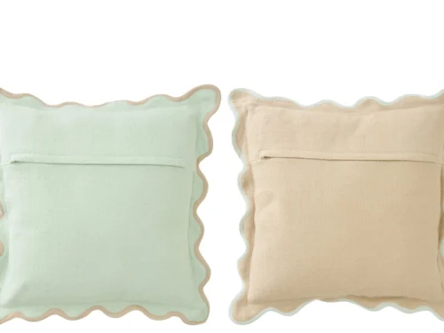 Kussen Merdund set van 2 in lichtblauw en beige katoen met geschulpte rand, 45 x 45 cm
