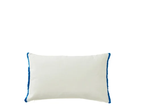 Graumona meerkleurig kussen 50 x 30 cm van katoen met witte voorzijde en blauwe franjerand