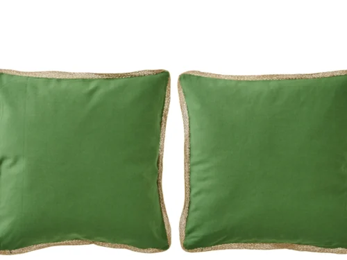 Groene Gaakora sierkussens set van 2, 45x45 cm, katoen met palmprint en natuurlijke bies