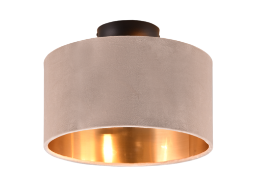 Skirman plafondlamp van beige velvet en textiel, ronde lampenkap met warme gouden binnenkant