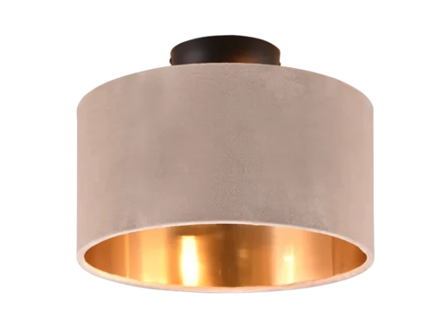 Skirman plafondlamp van beige velvet en textiel, ronde lampenkap met warme gouden binnenkant