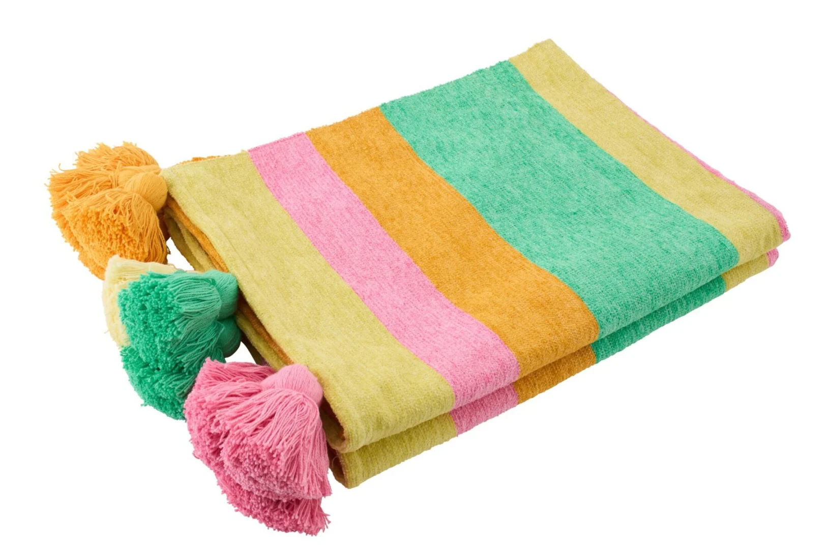 Plaid Hauldar meerkleurig met strepen en speelse franjes, zacht katoen-viscose woonaccessoire