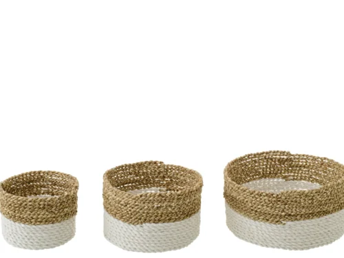 Mand Priesia Zeegras Naturel set van 3 handgevlochten opbergmanden in naturel en wit, verschillende formaten
