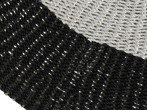 Vloerkleed Mellund Wit 150x150 cm, gevlochten naturel look met zwart-wit patroon en ronde rand