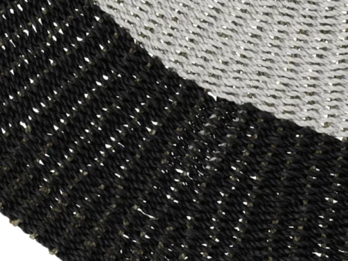 Vloerkleed Mellund Wit 150x150 cm, gevlochten naturel look met zwart-wit patroon en ronde rand