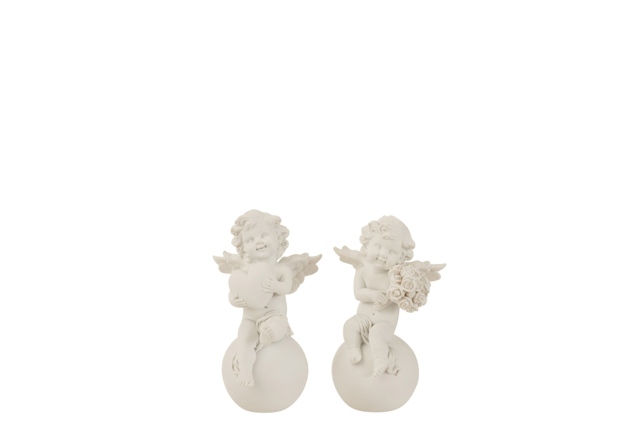 Decoratiefiguur Branin: set van 2 witte polyresin engeltjes met hart en bloemen, H13 cm
