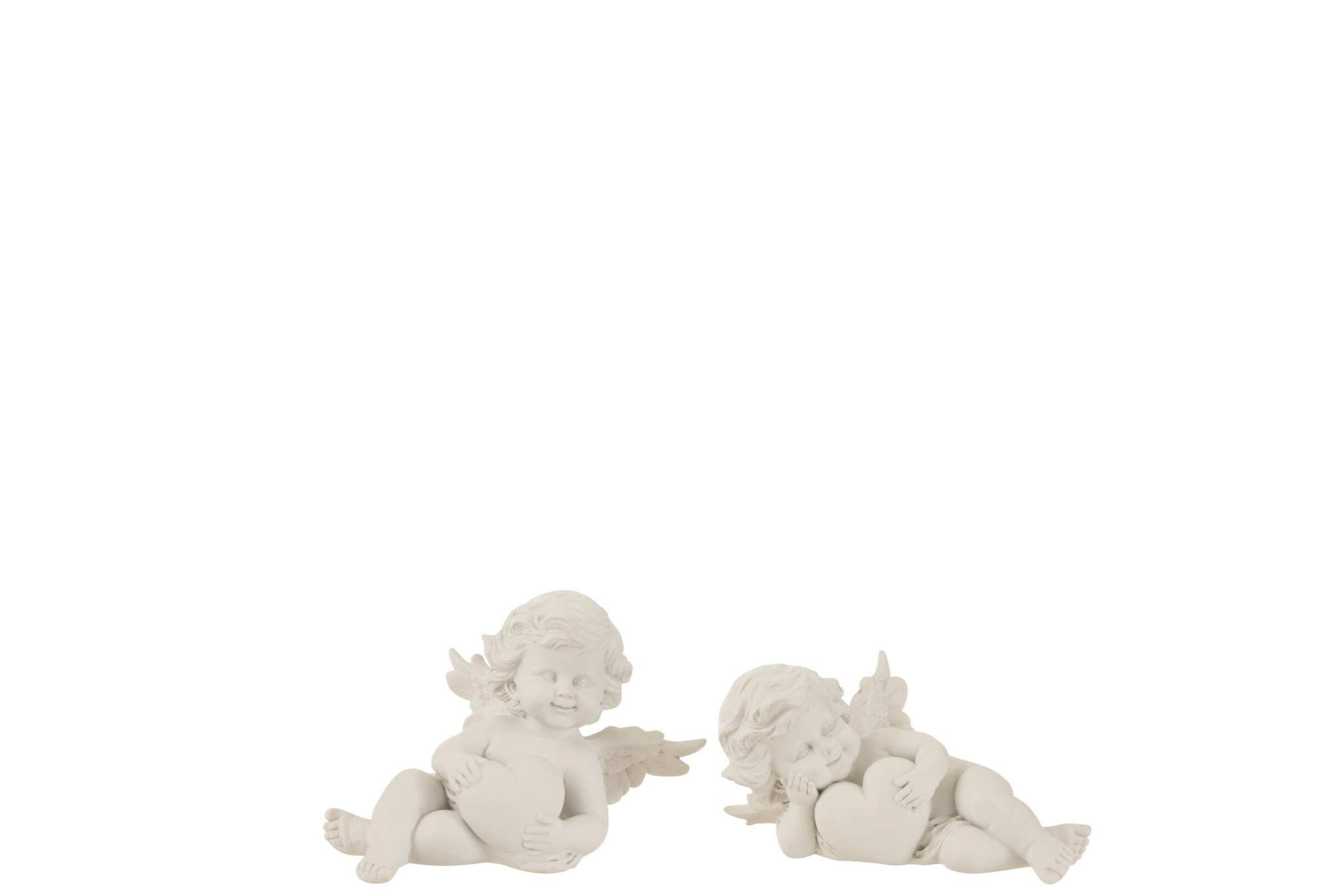 Decoratiefiguur Grirrer set van 2 witte liggende engeltjes op hart, polyresin, H8,5 cm