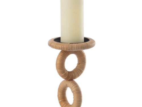 Kandelaar Trurdis Rotan naturel met ringdesign en kaars, slanke 36 cm hoge standaard
