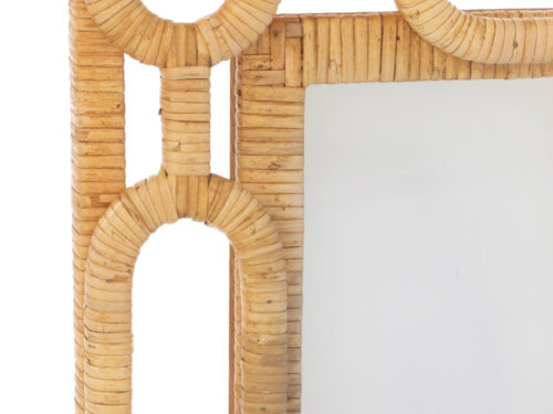 Spiegel Haldund Naturel met rotan frame en organische ringen, 101,5 x 75 cm, natuurlijke wandspiegel