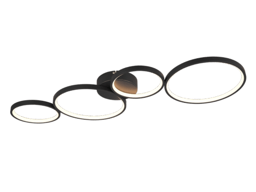Plafondlamp Curdaro mat zwart met 4 ringen en geïntegreerde LED, modern en strak design
