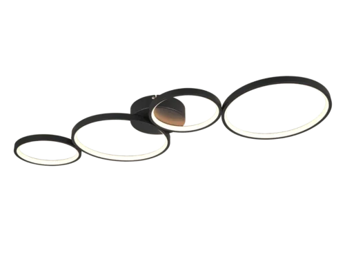 Plafondlamp Curdaro mat zwart met 4 ringen en geïntegreerde LED, modern en strak design