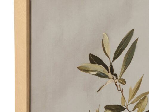 Schilderij Reentu Meerkleurig in houten lijst, gelaagd botanisch kunstwerk met meerkleurige bladeren