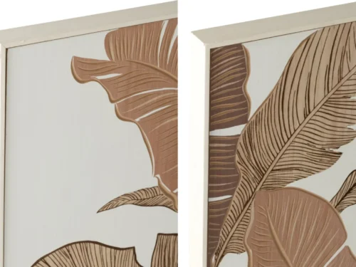 Wanddecoratie Keibe Bruin set van 2 met uitgesneden bladeren in grenenhout en MDF, warm en sfeervol。