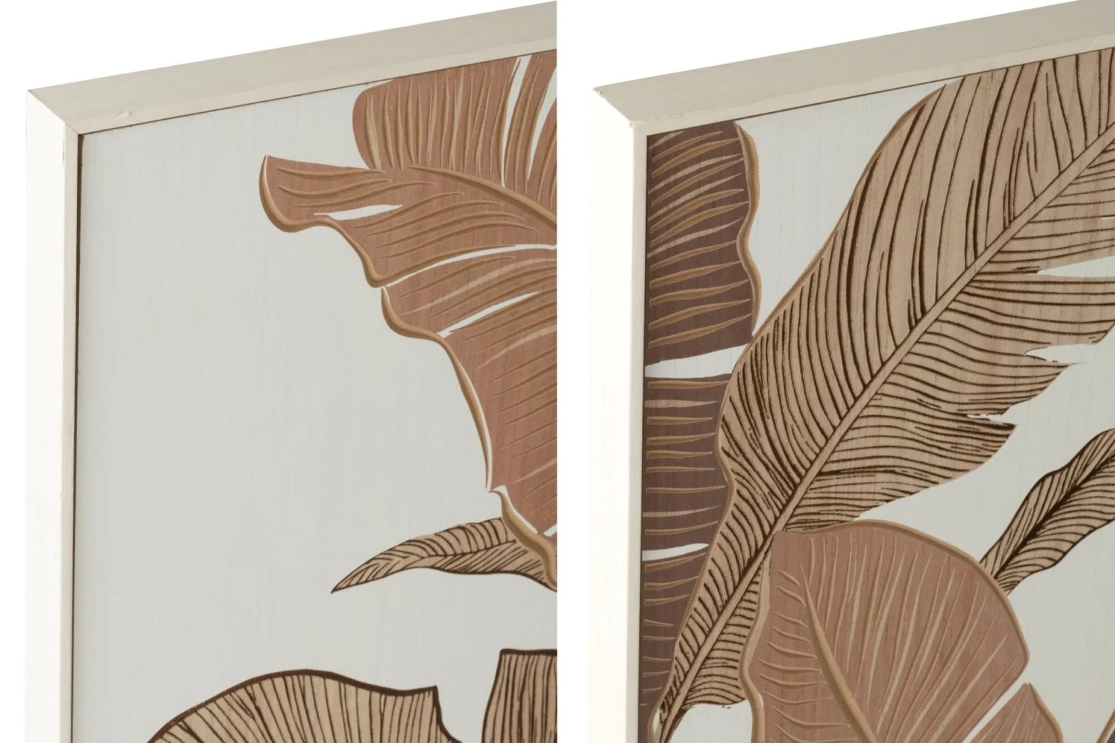 Wanddecoratie Keibe Bruin set van 2 met uitgesneden bladeren in grenenhout en MDF, warm en sfeervol。