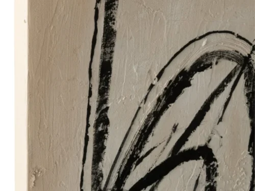 Schilderij Sleidang Beige met abstracte zwart-beige penseelstrepen en textuur, warm wandaccent