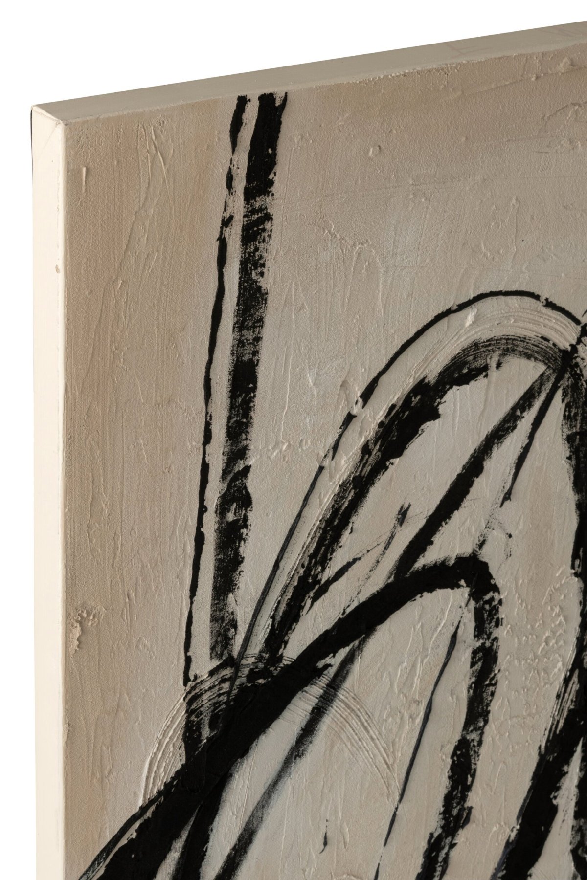 Schilderij Sleidang Beige met abstracte zwart-beige penseelstrepen en textuur, warm wandaccent