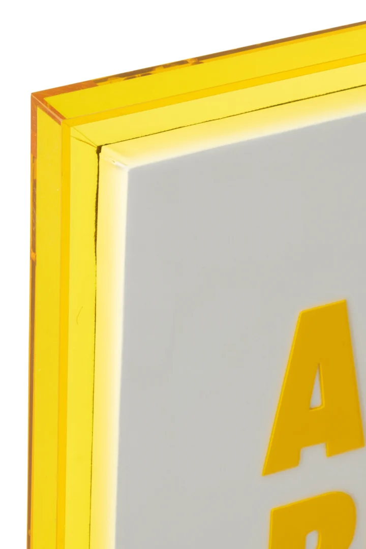 Schilderij Stissond Wit set van 2 met witte basis, neongeel accent en moderne quote-opdruk