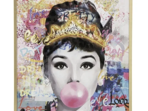 Schilderij Skeeran Meerkleurig met goudkleurige lijst en modern popartportret in rechthoekig formaat