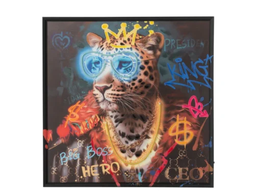 Schilderij Truras Meerkleurig met opvallende luipaardprint, graffiti-accenten en moderne canvaslook