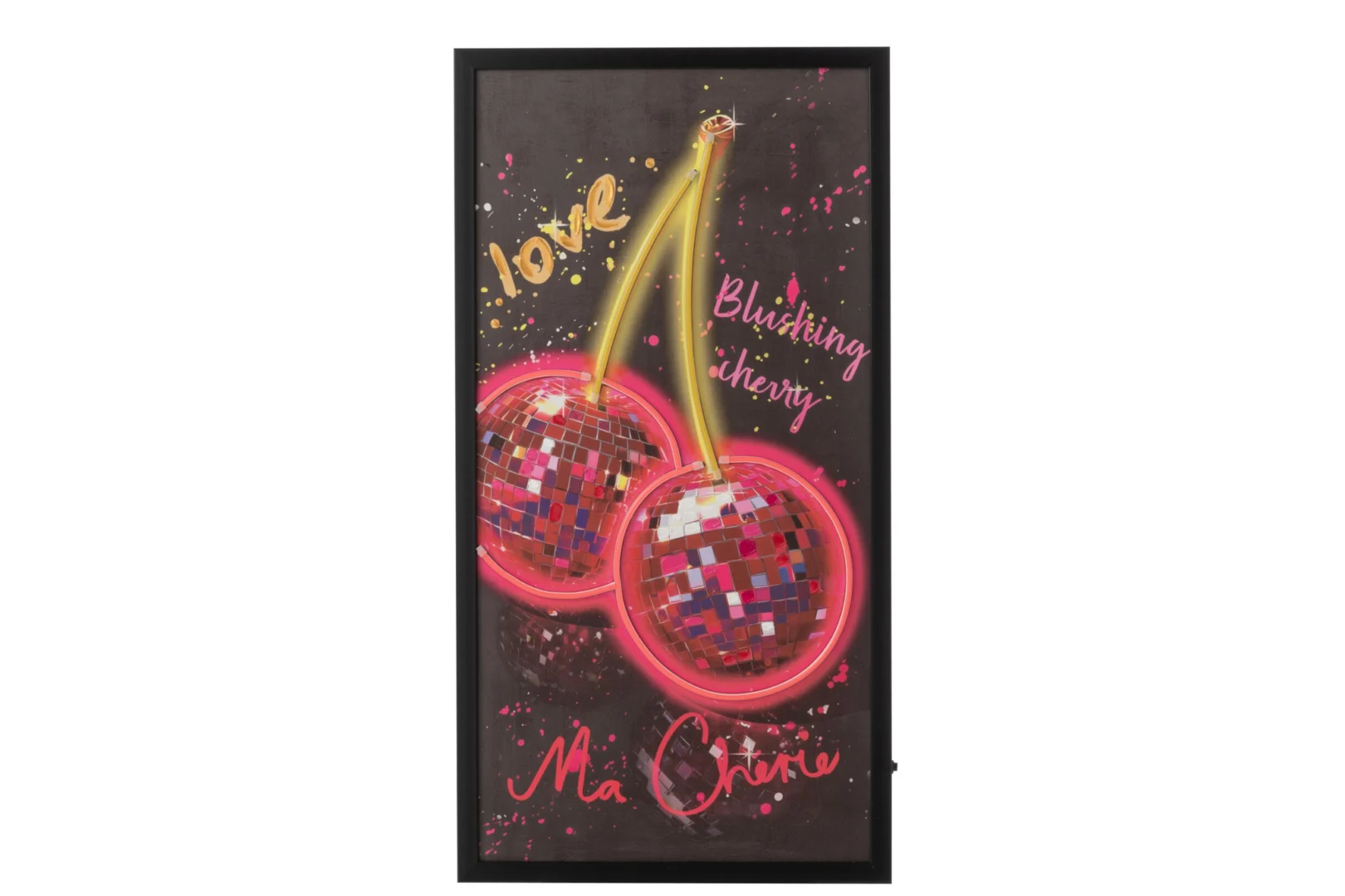 Schilderij Bades Meerkleurig met neonkersen, disco glitter en zwarte lijst