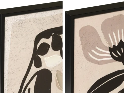Schilderij Greernund Wit set van 2 met abstracte bloemprints, zwart detail en off-white tinten in zwarte lijsten
