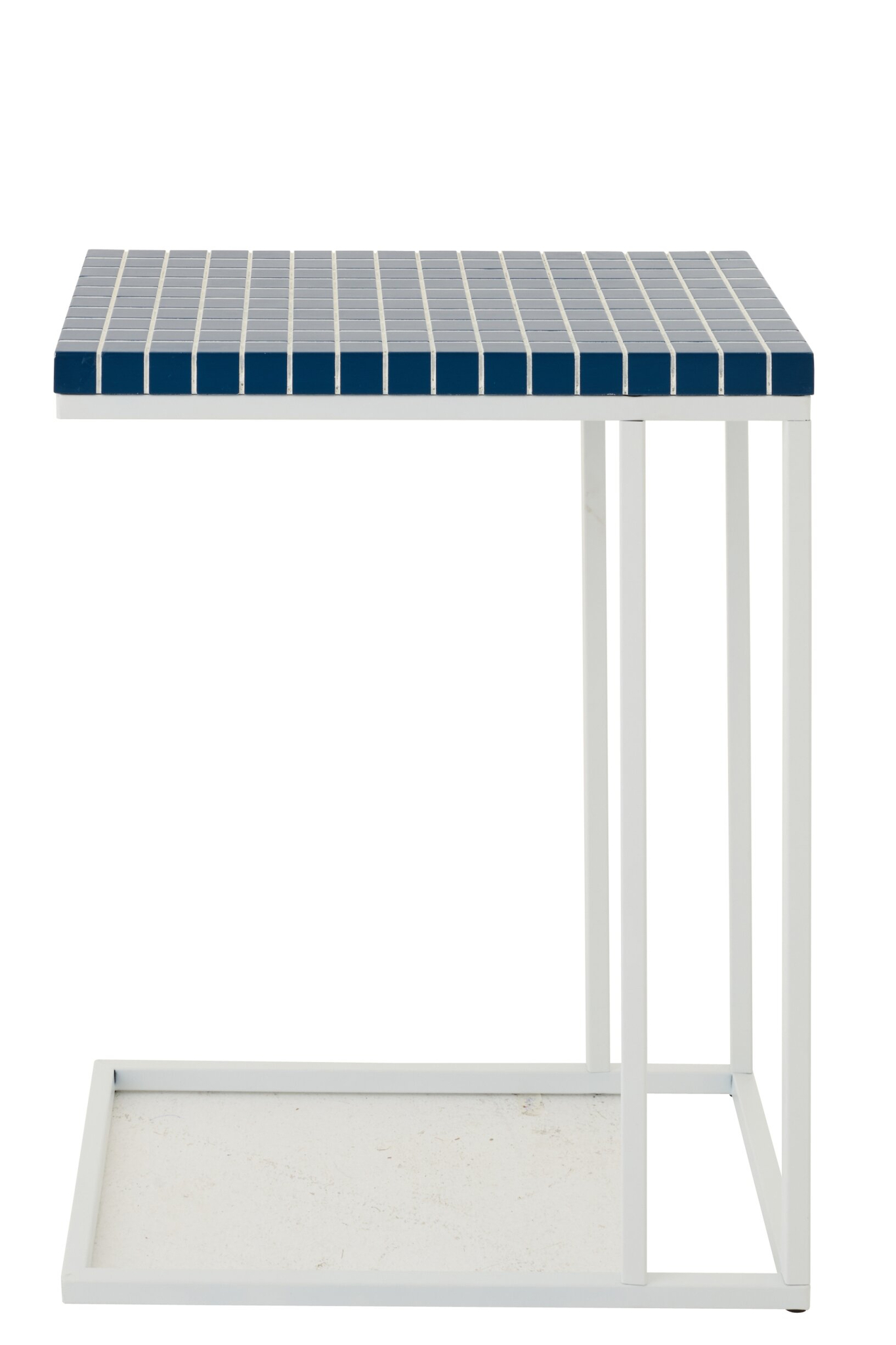 Meesir metalen bijzettafel met blauw-wit ruitpatroon en rechthoekig wit frame