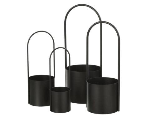 Zwarte Zeimal metalen bloempot met hoge boogvorm en moderne, slanke uitstraling, set van vier formaten