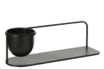 Wandrek Hollis Metaal 53 cm, zwart ijzer met strakke plank en decoratieve plantenhouder