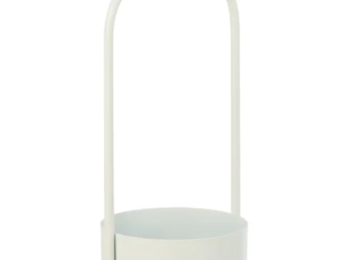 Witte metalen bloempot Rurira H42 cm met slanke vorm en hoge draagbeugel