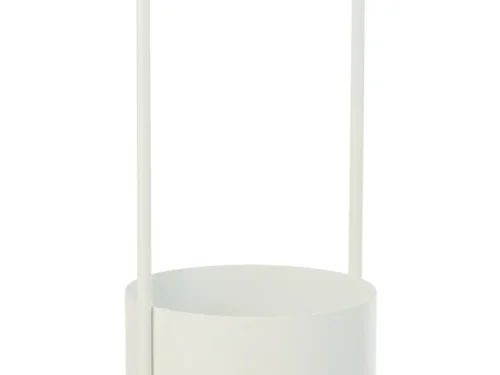 Witte metalen bloempot Niemas H48 cm met slanke hoge vorm en handgreep