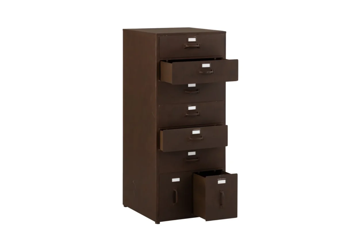 Kast Daannen Bruin 48 cm, compacte industriële ijzeren ladekast met meerdere uittrekbare laden