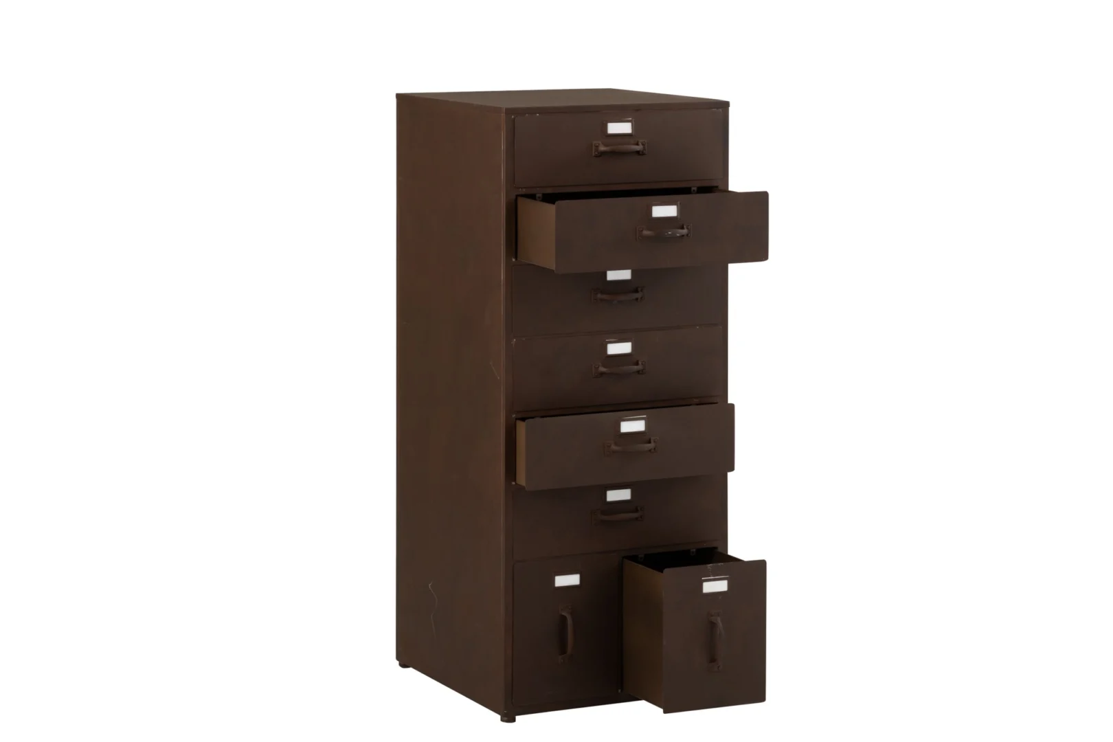 Kast Daannen Bruin 48 cm, compacte industriële ijzeren ladekast met meerdere uittrekbare laden