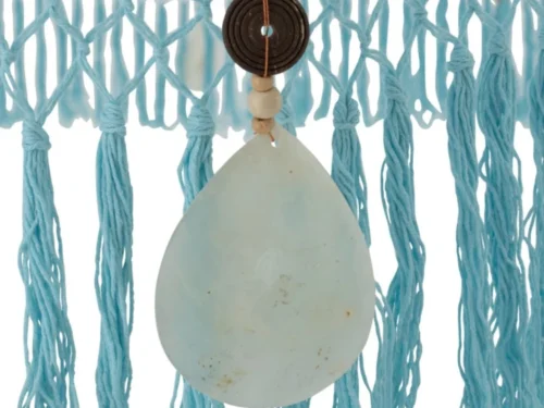 Woonaccessoire Vilvu Hout Blauw met lichtblauwe franjes, houten kralen en natuurlijke hangende decoratie