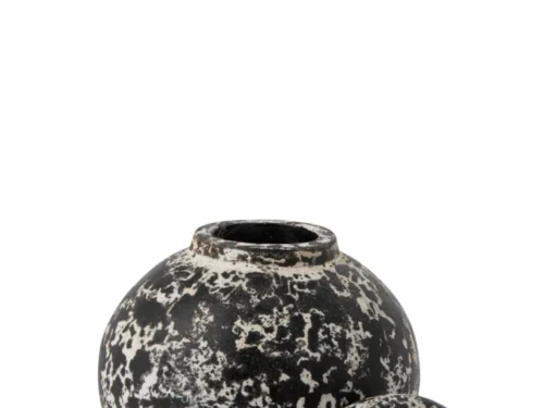 Reiver zwarte terracotta pot H20 cm met ronde vorm en speels verweerd patroon