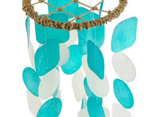 Grildonte Lisa capiz decoratiehanger blauw met slanke hangers en natuurlijk touwdetail