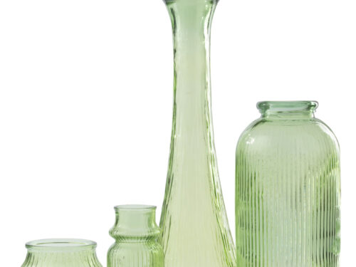 Set van groene glazen vazen, inclusief vloervaas Karen H72 cm, slank en gestreept design