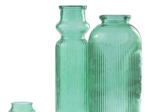 Vloervaas Fleldu glas groen, hoge staande vaas met gestreept oppervlak en elegante ronde vormen